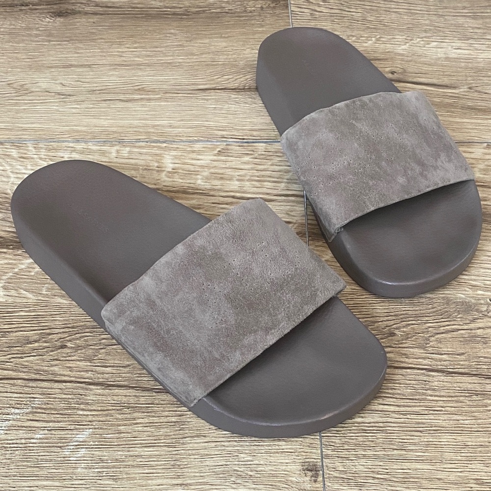 All Saints Taupe Suede Leather Karli Slide Sandals 40